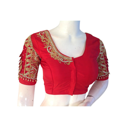 Red Color Handcrafted Aari Work Bridal Saree Blouse