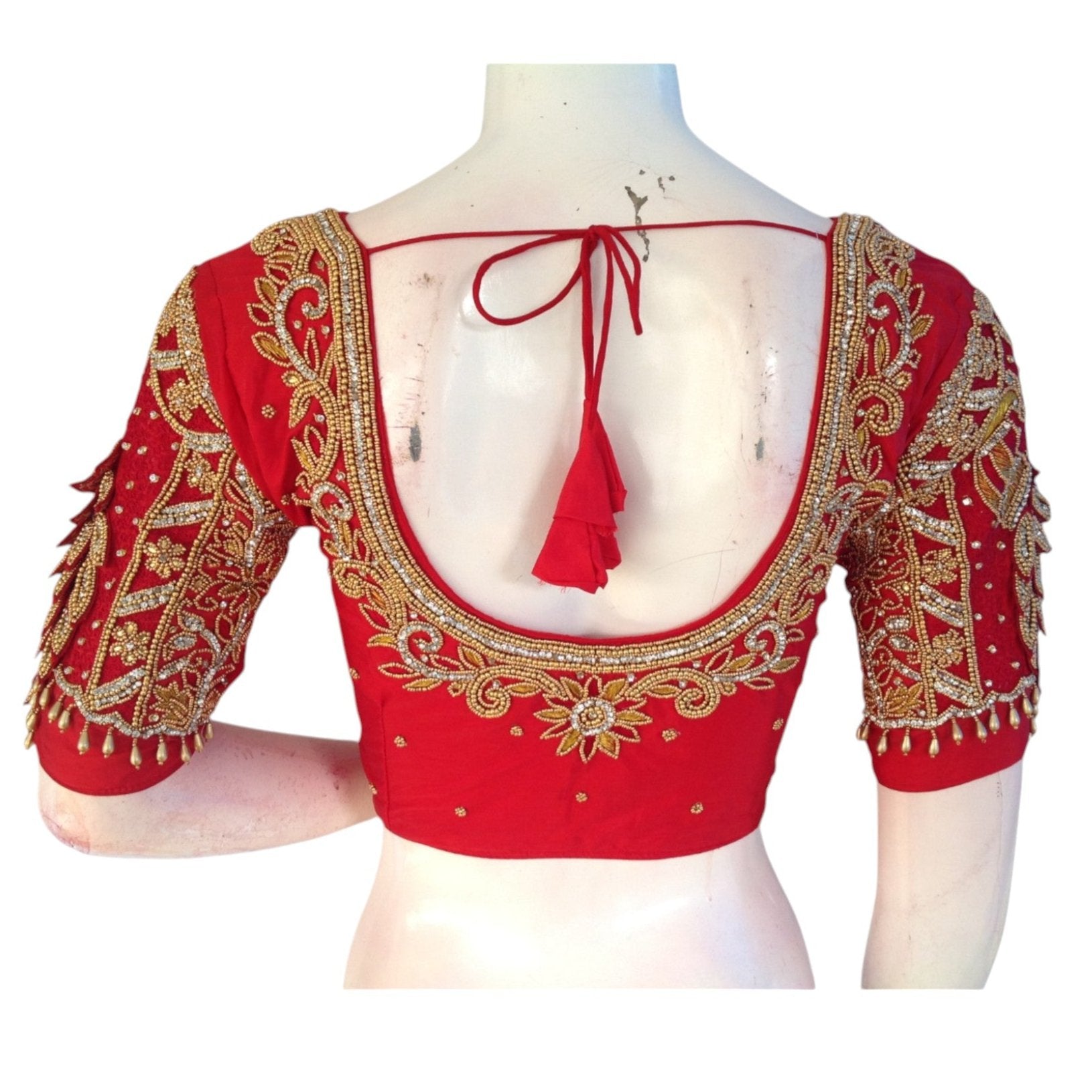 Red Color Handcrafted Aari Work Bridal Saree Blouse