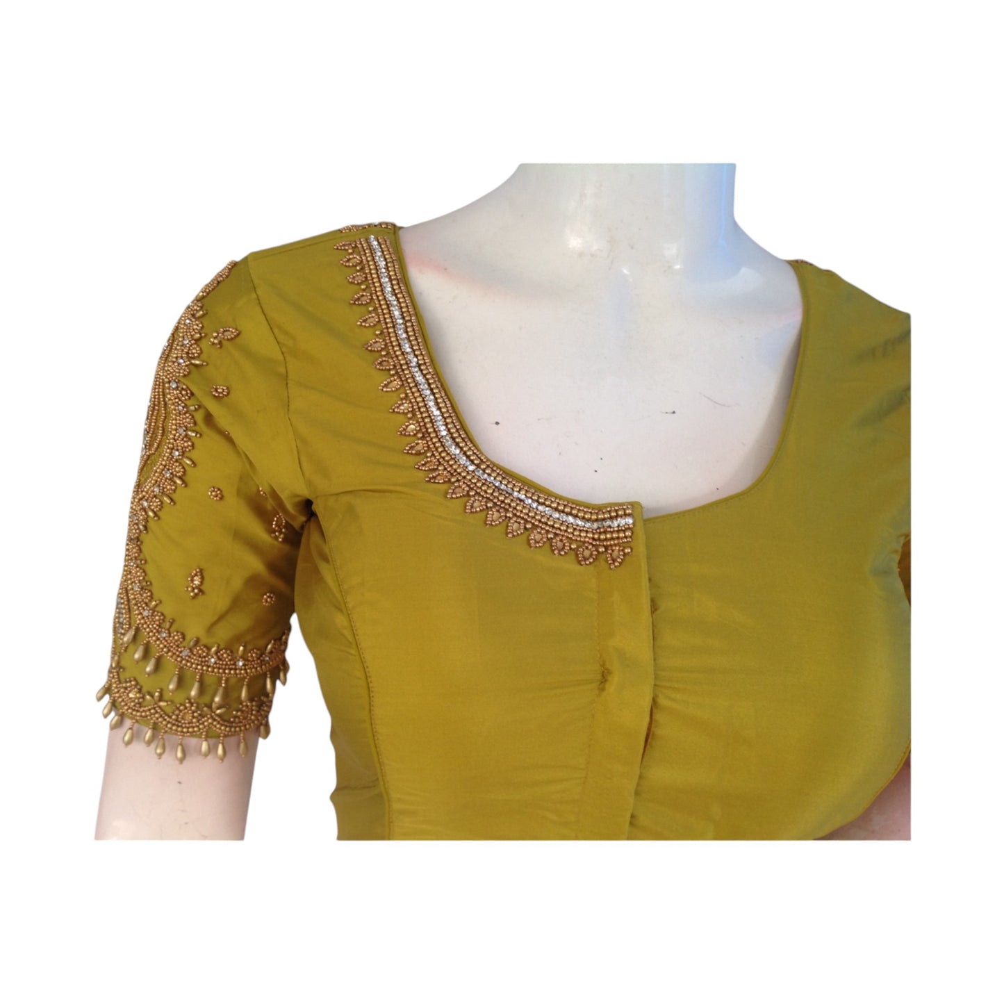 Lemon Green Handcrafted Aari HandWork Bridal Saree Blouse