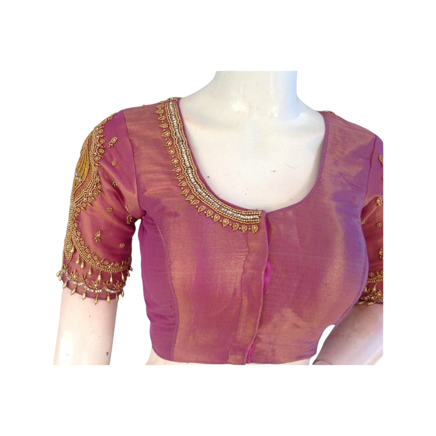 Magenta Pink Handcrafted Aari HandWork Wedding Saree Blouse