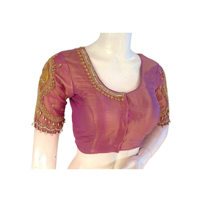 Magenta Pink Handcrafted Aari HandWork Wedding Saree Blouse