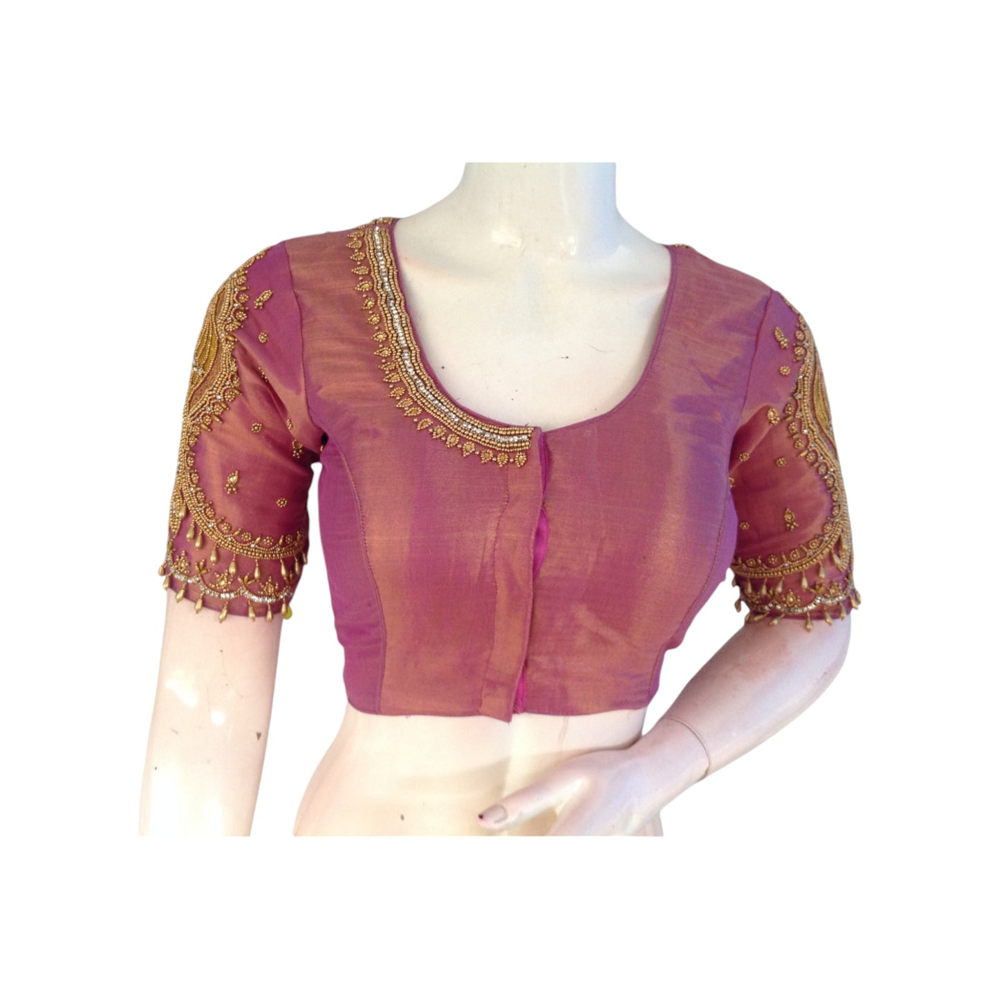 Magenta Pink Handcrafted Aari HandWork Wedding Saree Blouse