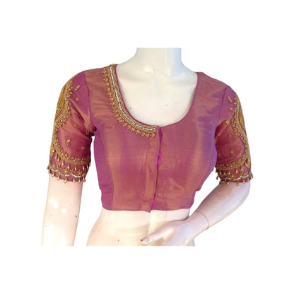 Magenta Pink Handcrafted Aari HandWork Wedding Saree Blouse