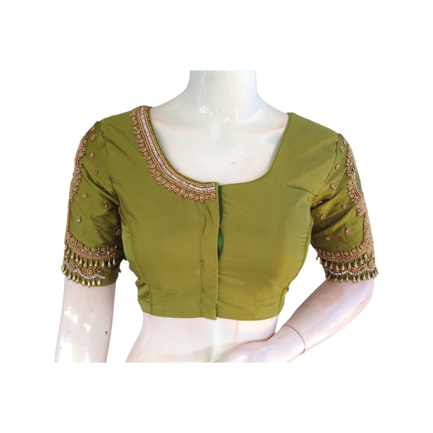 Olive Green Aari HandWork Wedding Saree Blouse