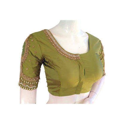 Olive Green Aari HandWork Wedding Saree Blouse