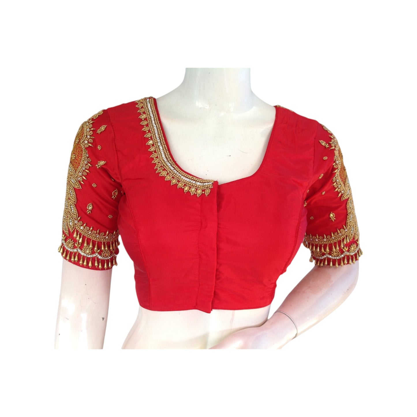 Red Aari HandWork Trendy Wedding Saree Blouse