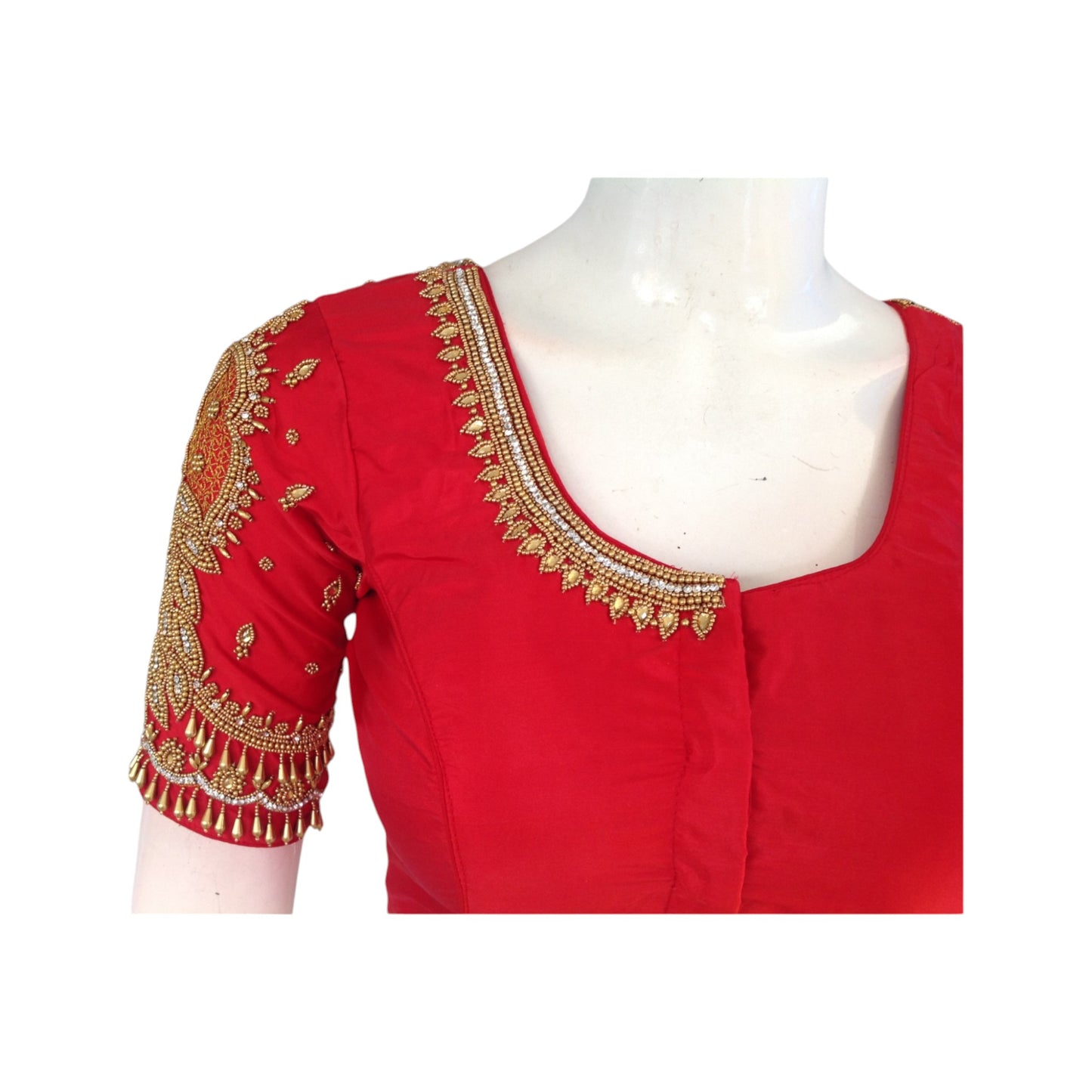 Red Aari HandWork Trendy Wedding Saree Blouse