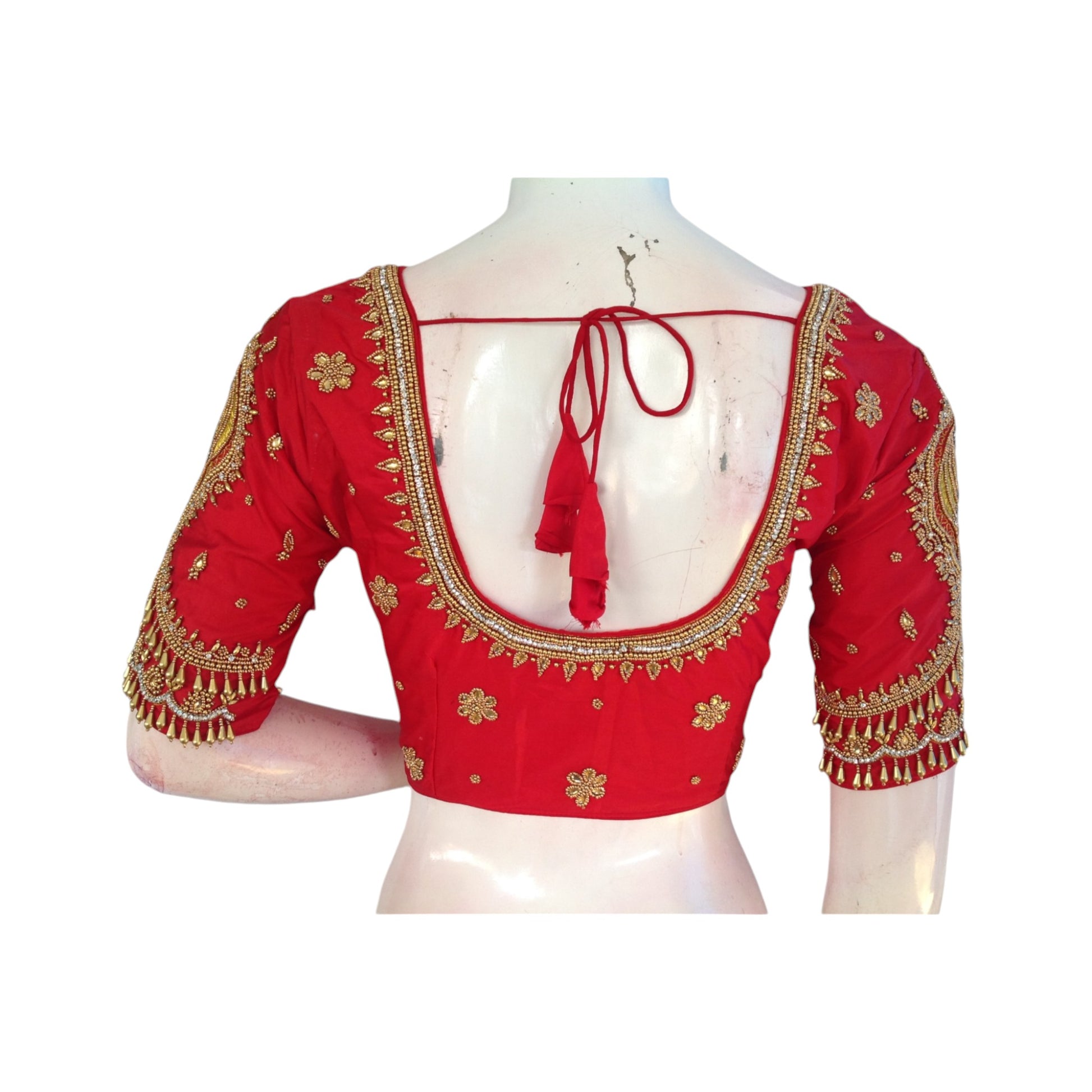 Red Aari HandWork Trendy Wedding Saree Blouse 