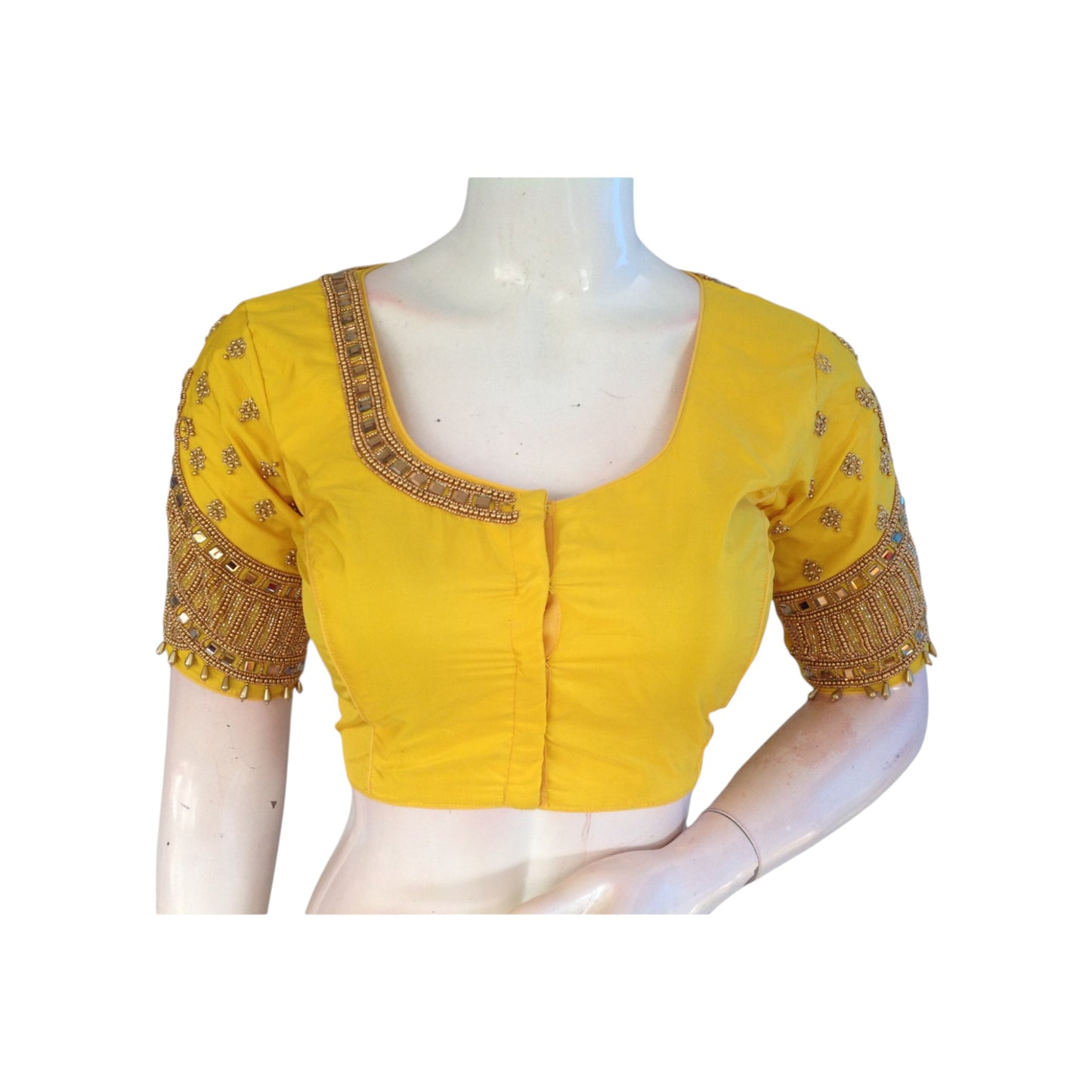 Yellow Aari Handwork Wedding Readymade Saree Blouse