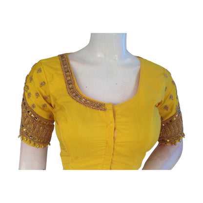 Yellow Aari Handwork Wedding Readymade Saree Blouse