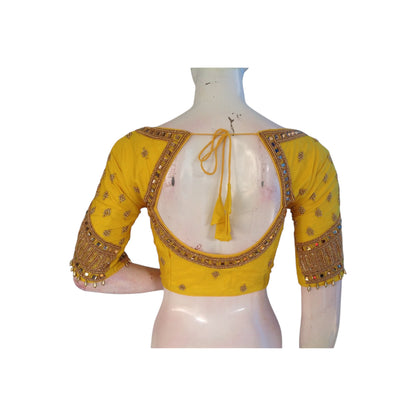 Yellow Aari Handwork Wedding Readymade Saree Blouse