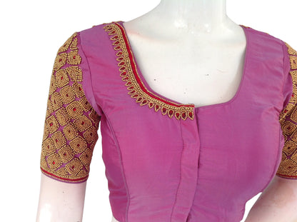 Onion Pink Aari Handwork | Wedding Saree Blouse