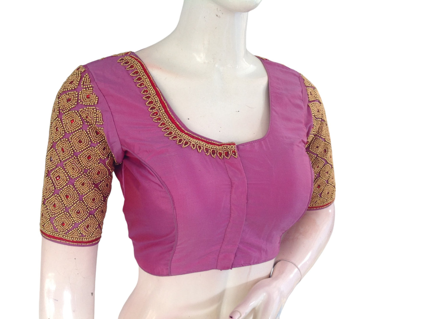 Onion Pink Aari Handwork | Wedding Saree Blouse