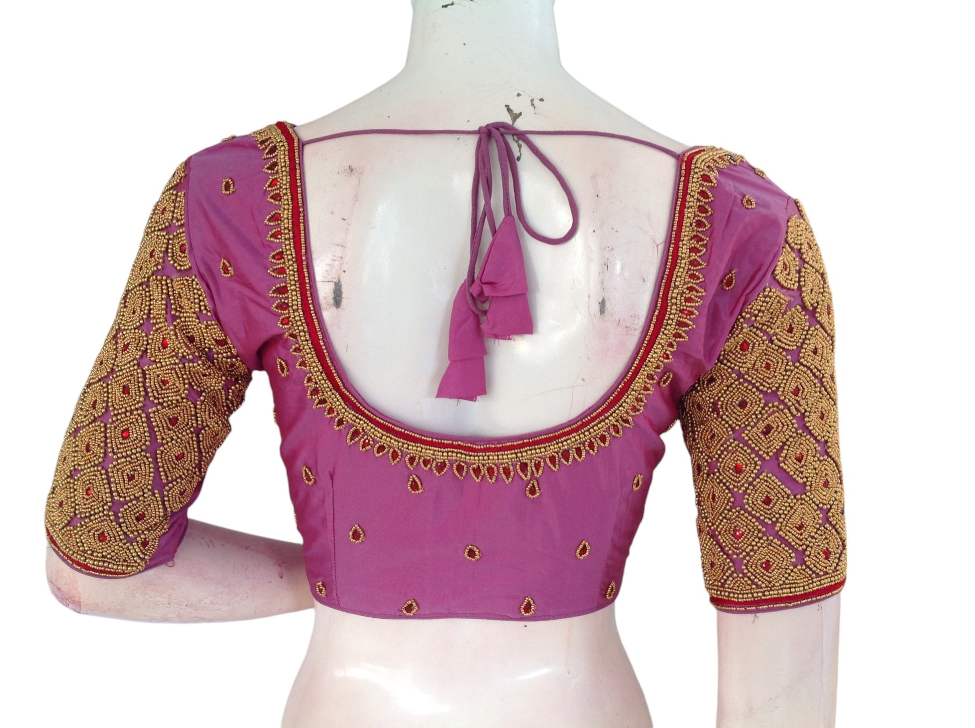 Onion Pink Aari Handwork | Wedding Saree Blouse 