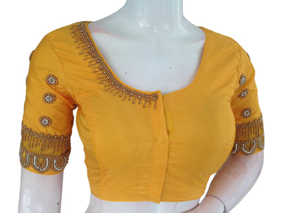 Yellow Aari Handwork | Trendy Bridal Saree Blouse