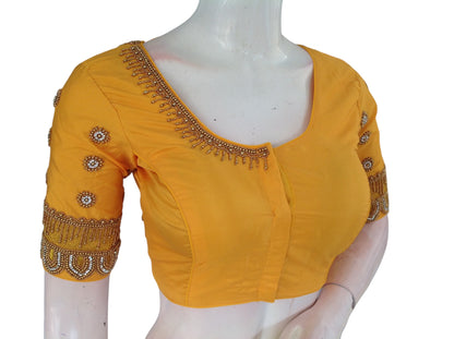 Yellow Aari Handwork | Trendy Bridal Saree Blouse