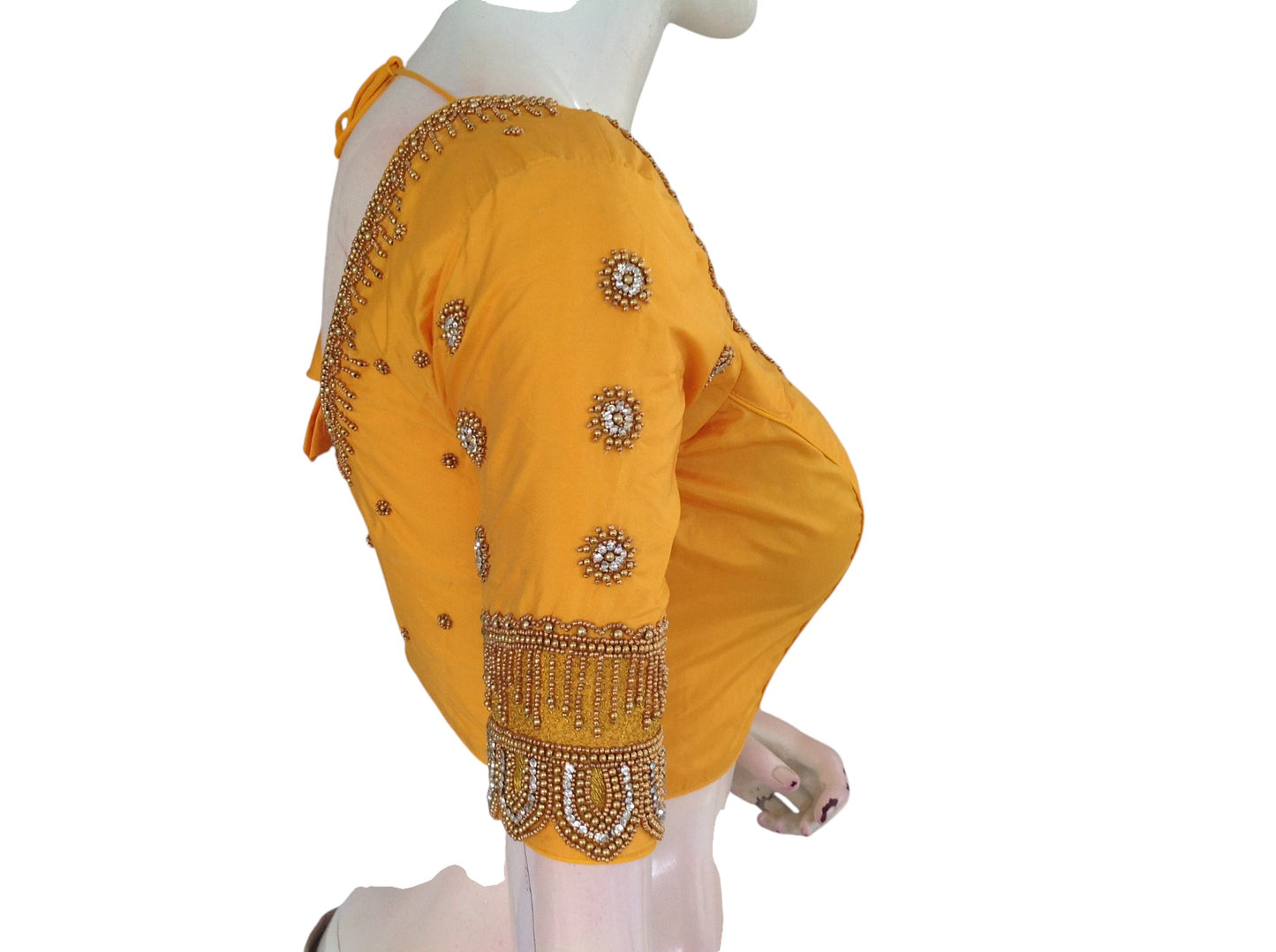 Yellow Aari Handwork | Trendy Bridal Saree Blouse