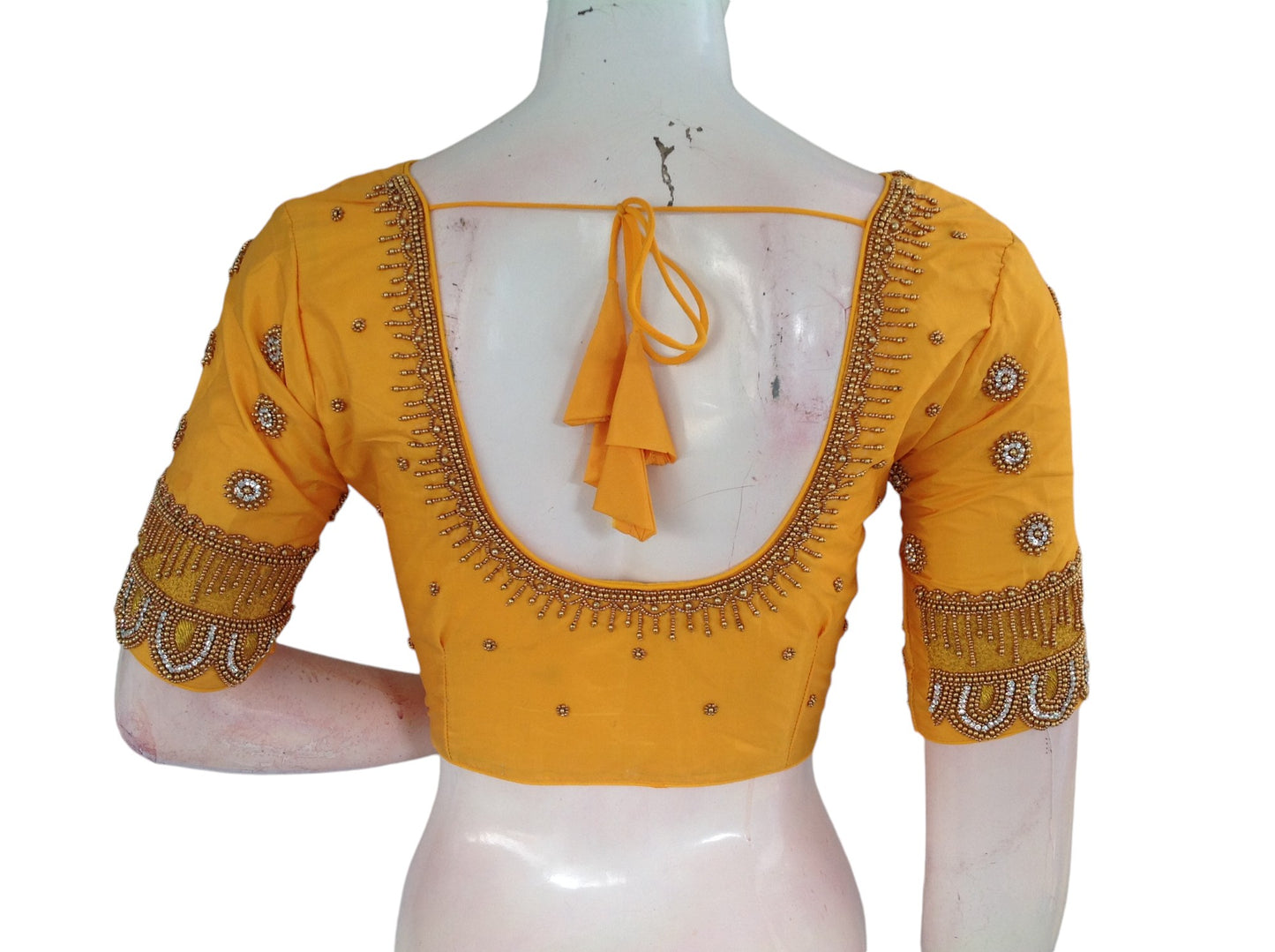 Yellow Aari Handwork | Trendy Bridal Saree Blouse