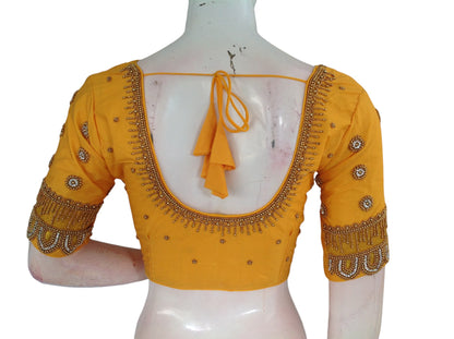 Yellow Aari Handwork | Trendy Bridal Saree Blouse 