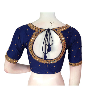 Navy Blue Rhapsody: Aari Embroidered Bridal Blouse