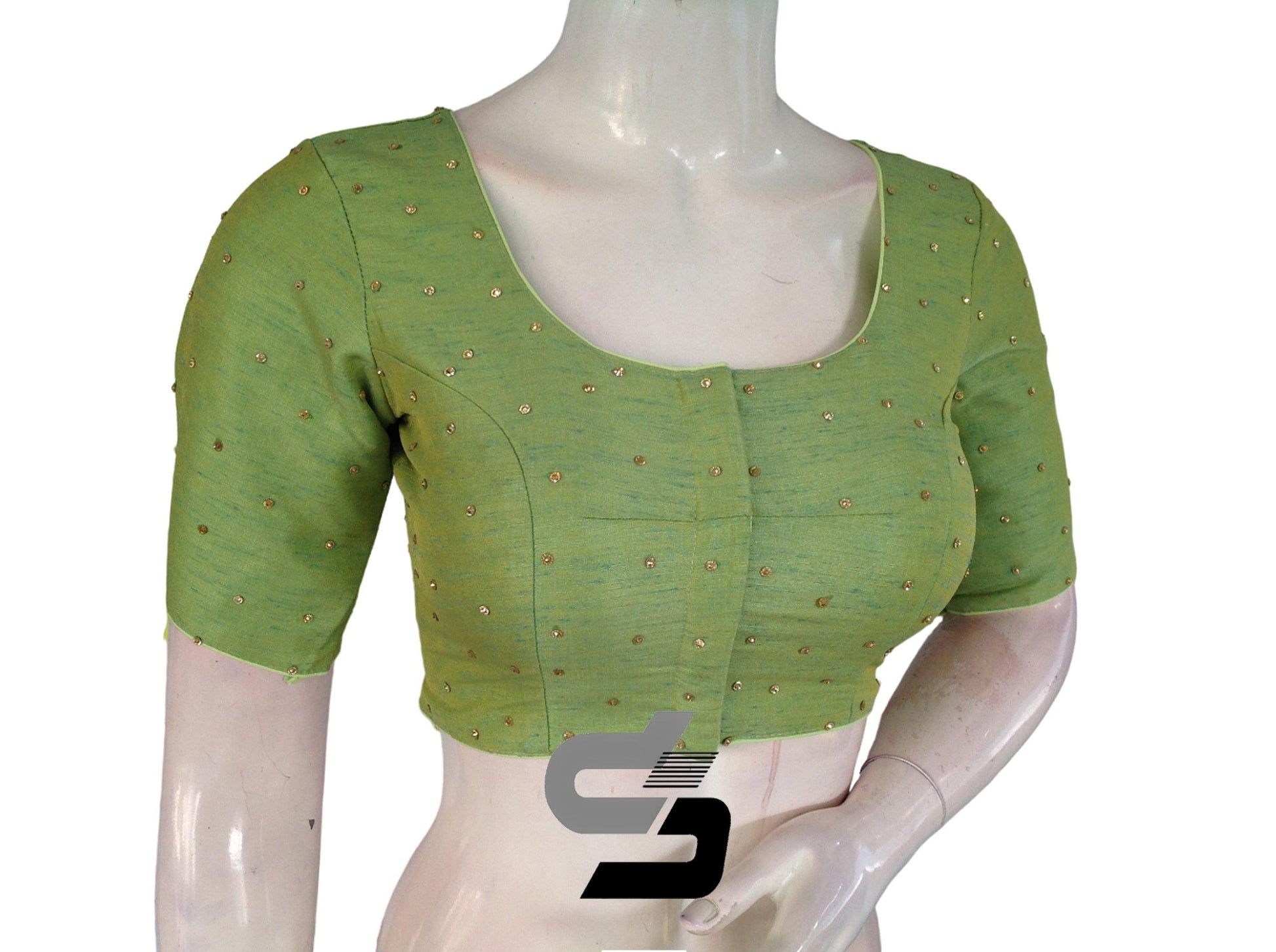 Green Shade Plain Moti Stone Work Indian Saree Readymade Blouse - D3blouses