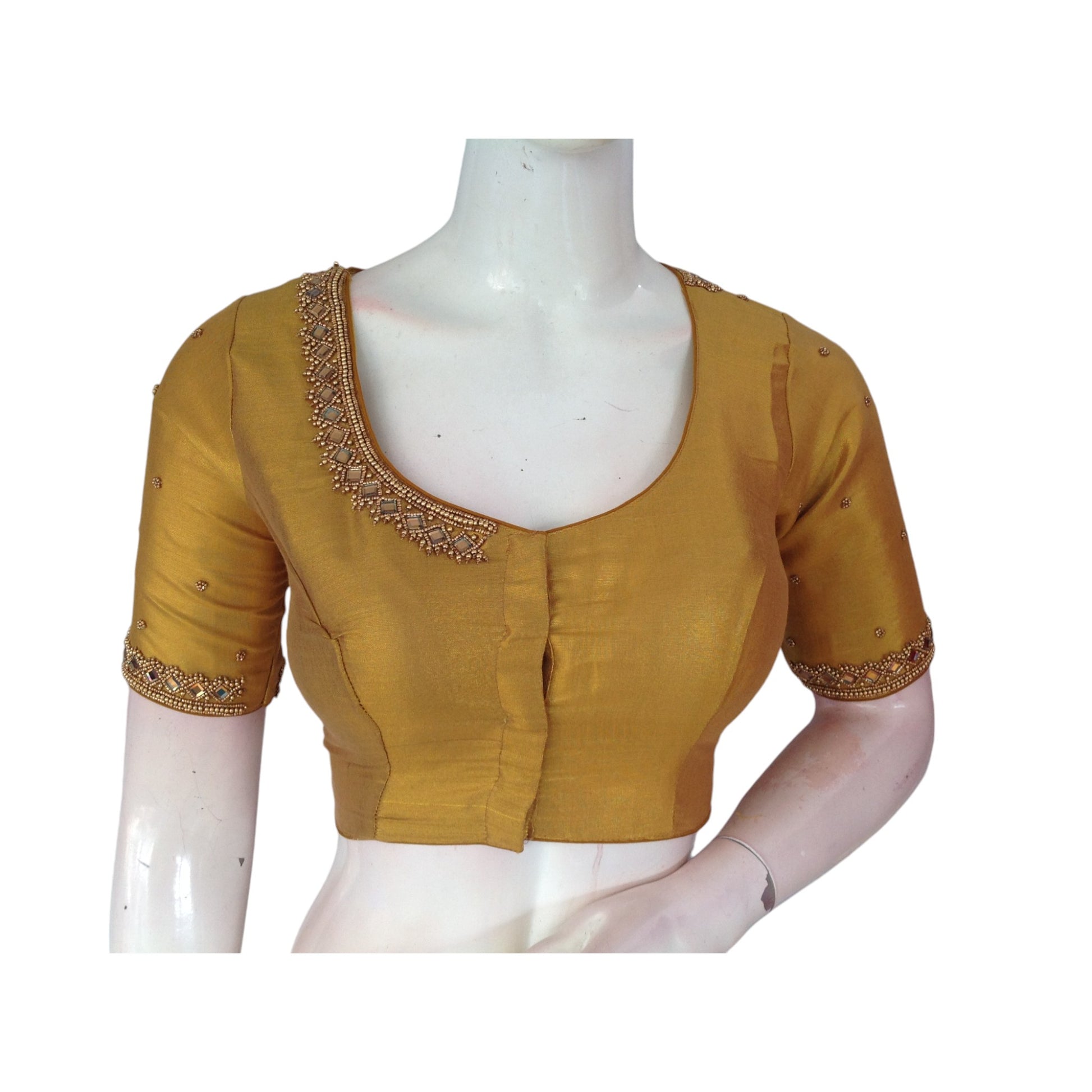 Mustard Yellow Golden Hour Aari Handwork Blouse in Tissue Silk