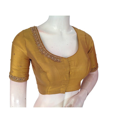 Mustard Yellow Golden Hour Aari Handwork Blouse in Tissue Silk