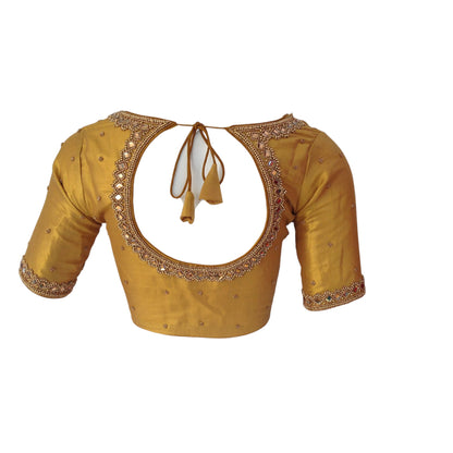 Mustard Yellow Golden Hour Aari Handwork Blouse in Tissue Silk