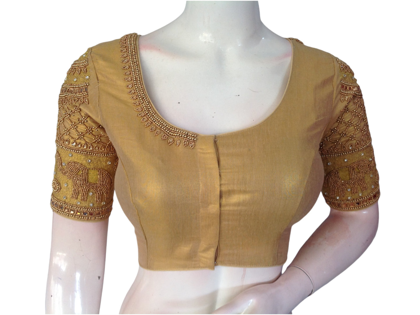 Gold Glam: Tissue Aari Handwork Readymade Saree Blouse