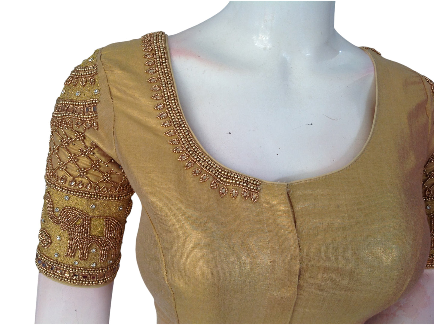 Gold Glam: Tissue Aari Handwork Readymade Saree Blouse