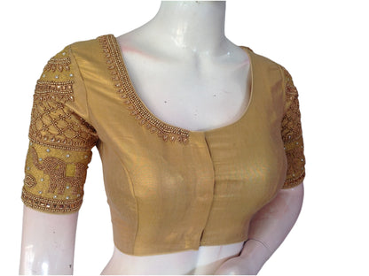 Gold Glam: Tissue Aari Handwork Readymade Saree Blouse