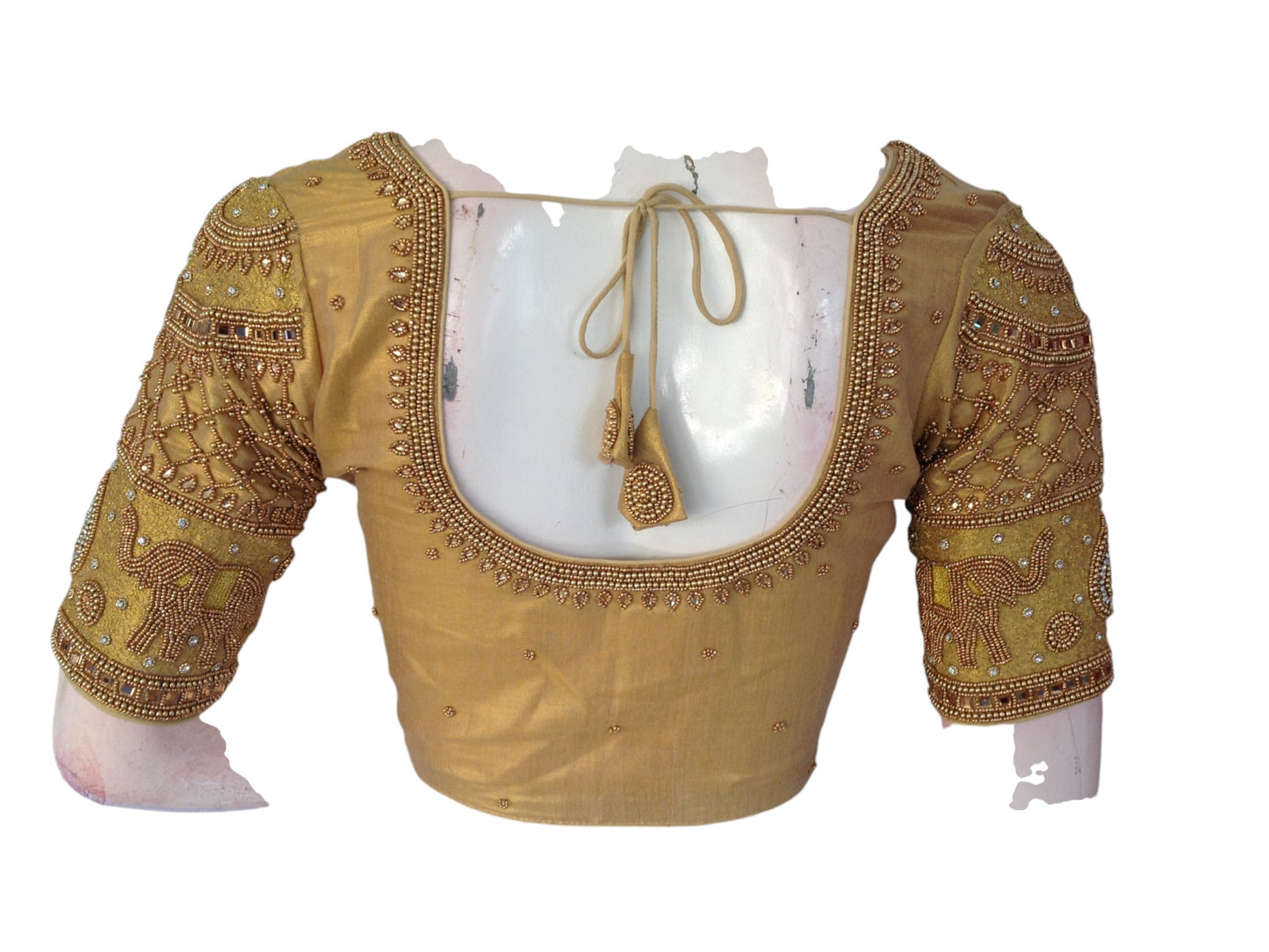 Gold Glam: Tissue Aari Handwork Readymade Saree Blouse