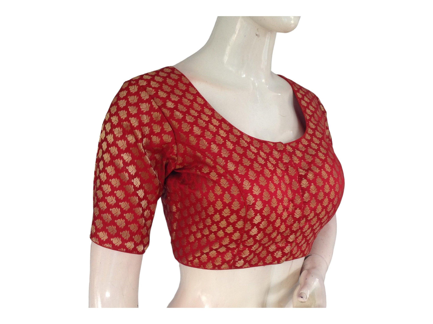 Red Banaras Brocade Readymade Saree Blouse, Indian Ethnic wear online - D3blouses