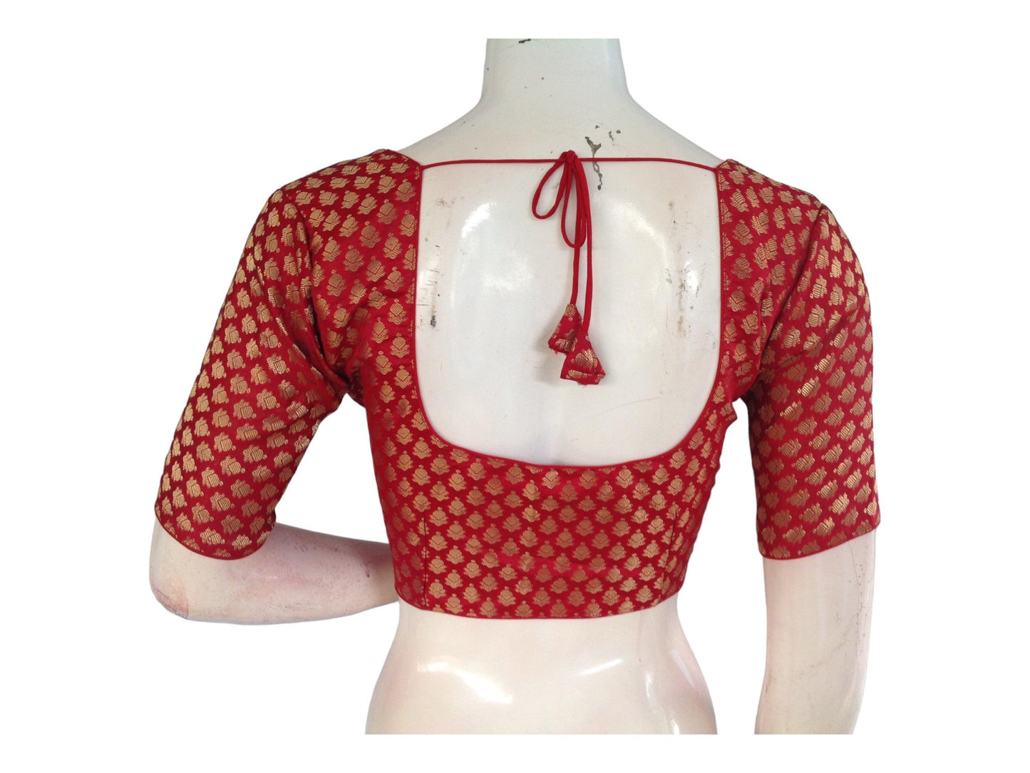 Red Banaras Brocade Readymade Saree Blouse, Indian Ethnic wear online - D3blouses