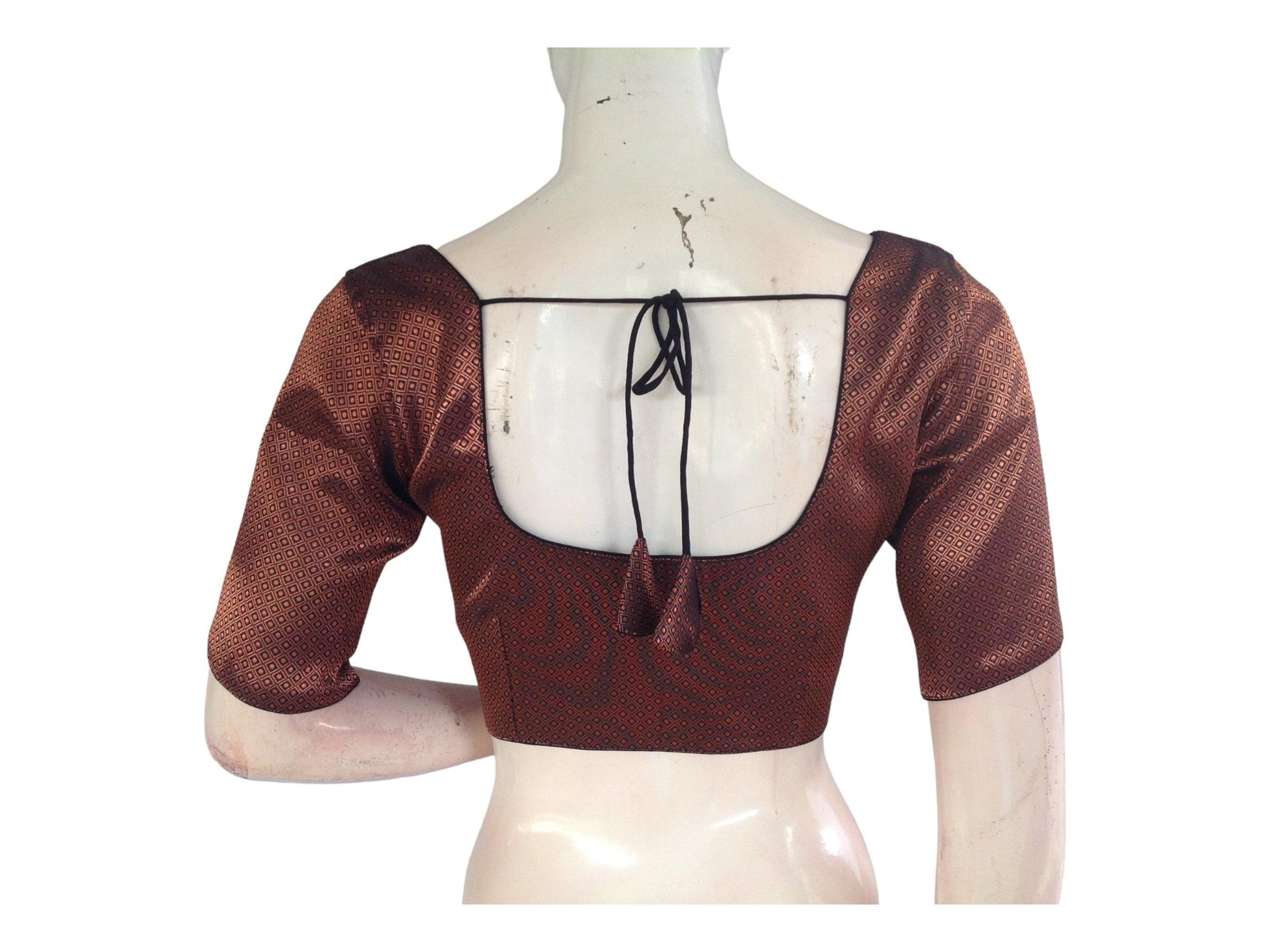 Copper with Black Shade Brocade Readymade Saree Blouse, Indian Premium Brocade Blouse - D3blouses