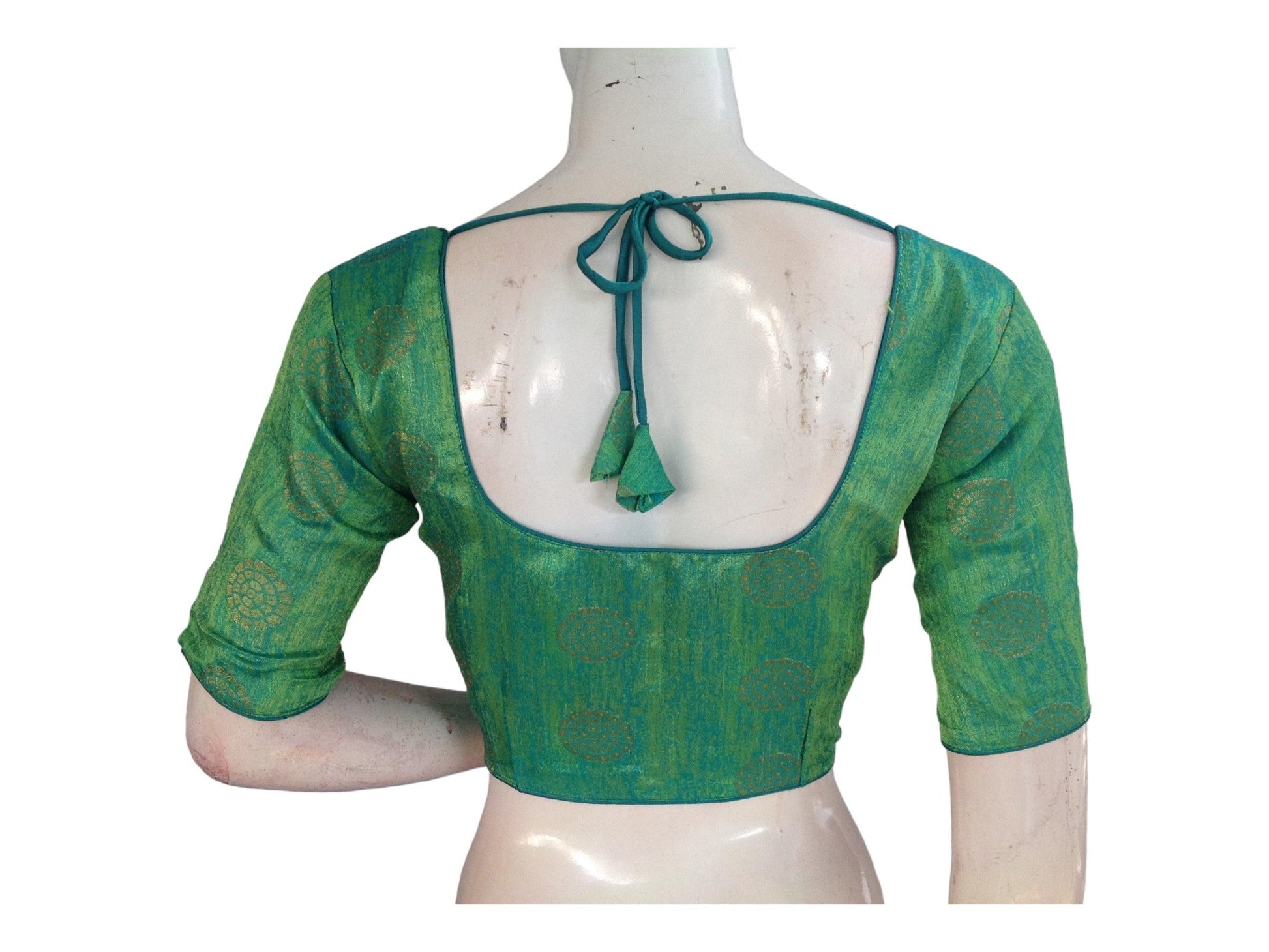 Green Color Brocade Readymade Saree Blouse, Indian Ethnic Silk Saree Blouse - D3blouses