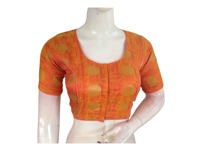 Orange Color Brocade Readymade Saree Blouse, Indian Traditional Blouse - D3blouses