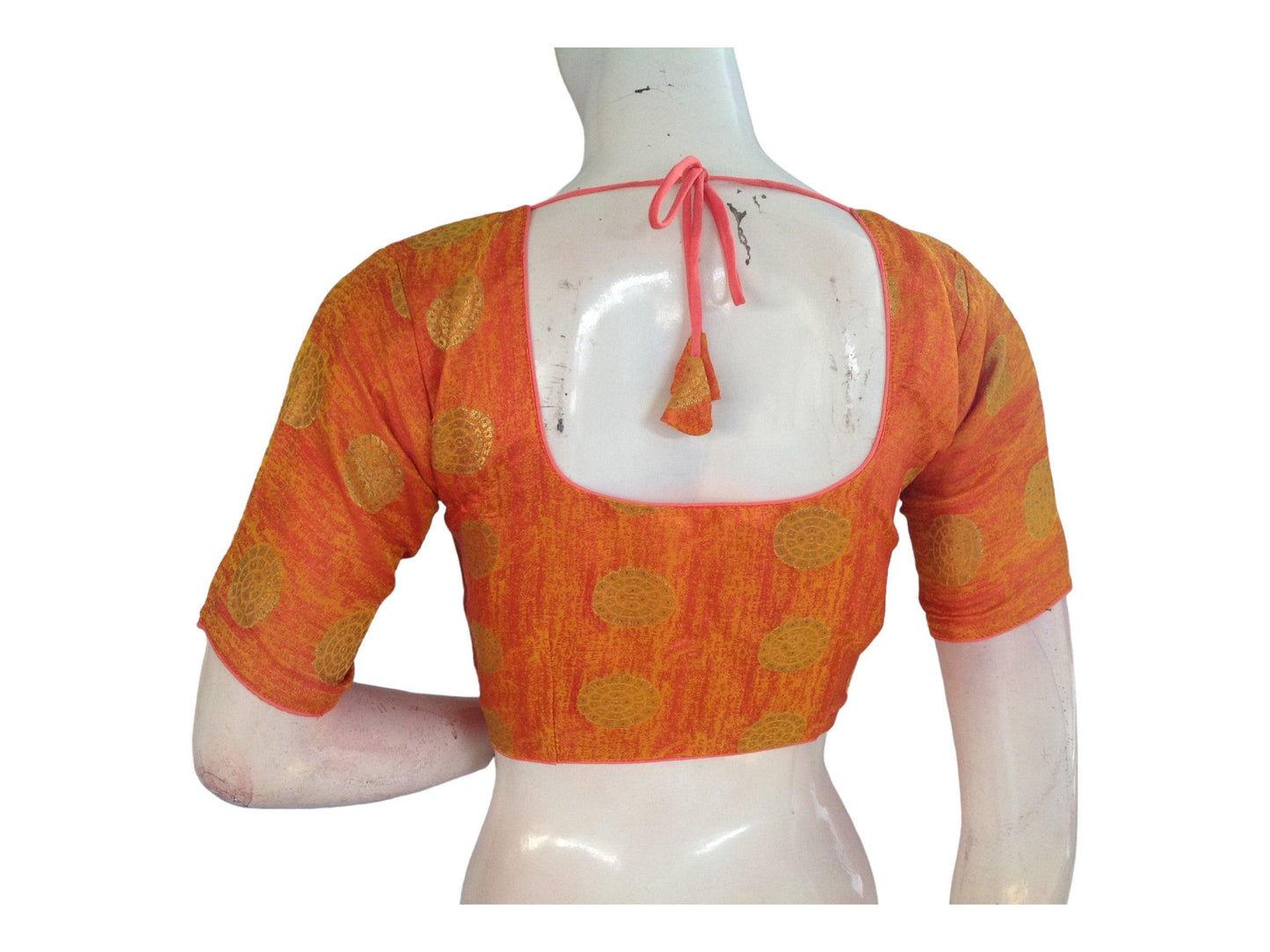 Orange Color Brocade Readymade Saree Blouse, Indian Traditional Blouse - D3blouses