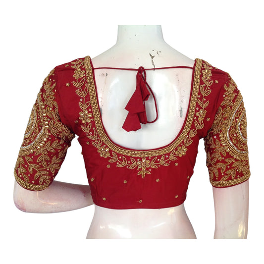 Traditional Red Aari Handwork Blouse: Elegant and Timeless