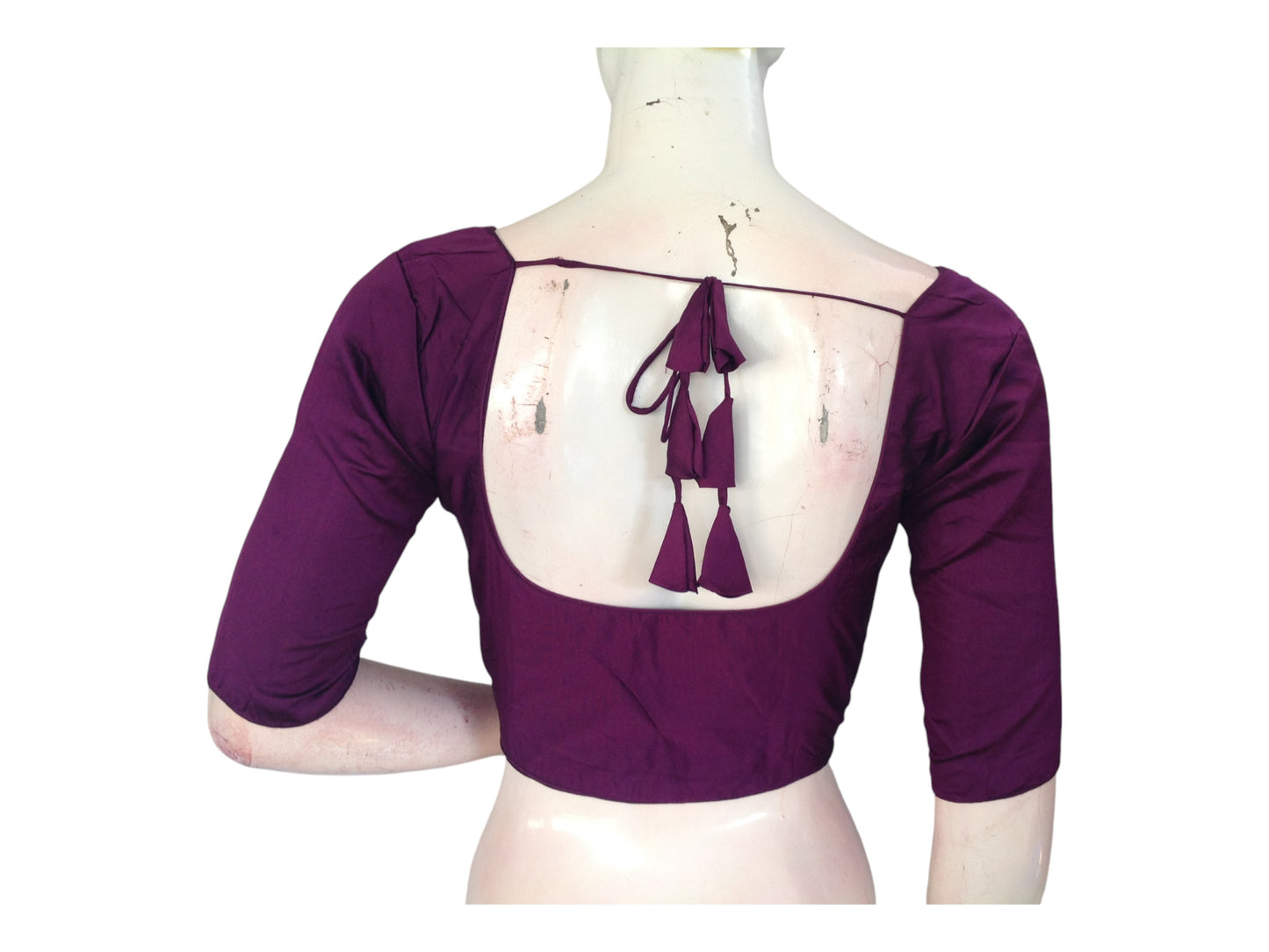 Dark Purple Silk Cotton Plain Readymade Saree Blouse - Indian Fashion