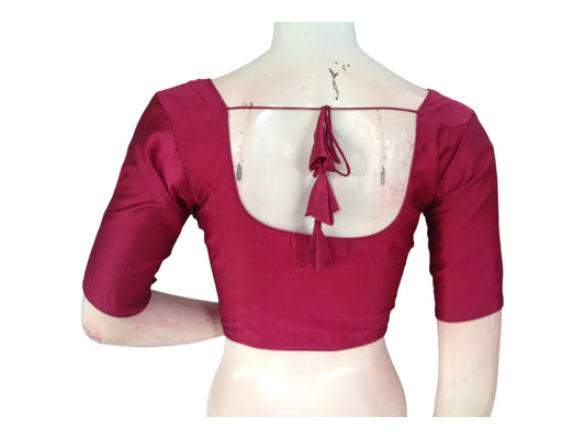  Raspberry Silk Cotton Plain Readymade Saree Blouse - Indian Fashion