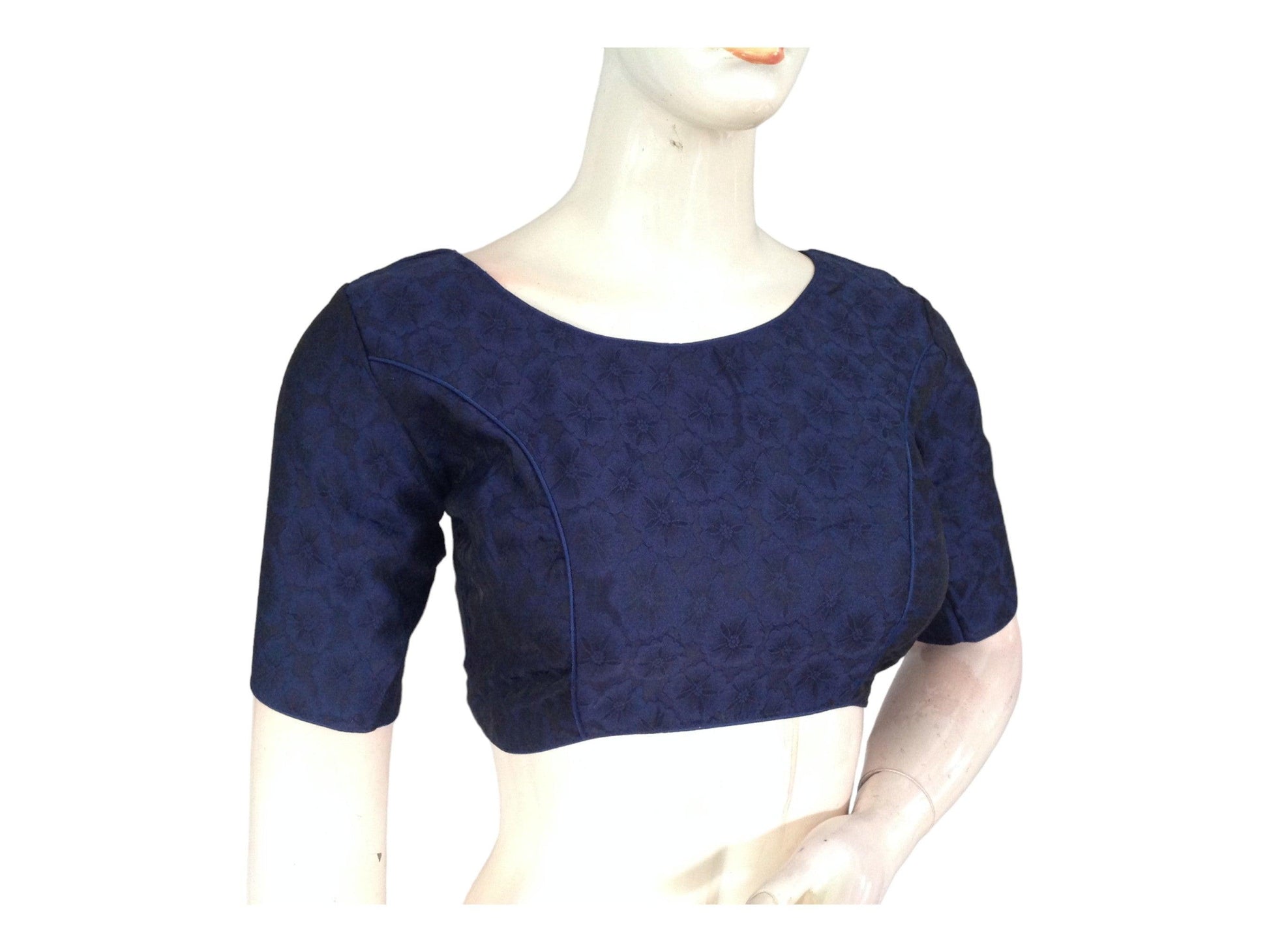 Navy Blue Color Embroidery Boat Neck Party Wear Readymade Blouse - D3blouses