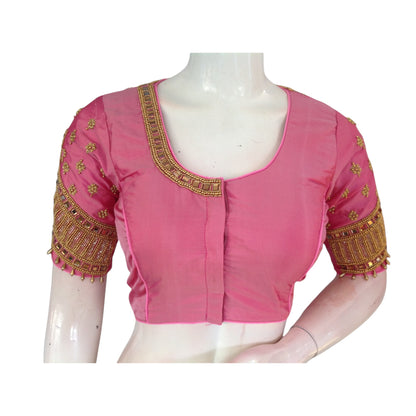 Pastel Magenta Aari Work Blouse: A Feminine Touch