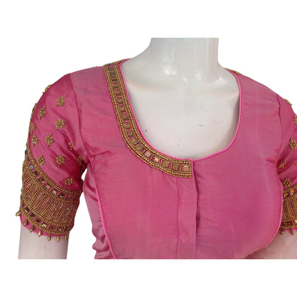 Pastel Magenta Aari Work Blouse: A Feminine Touch