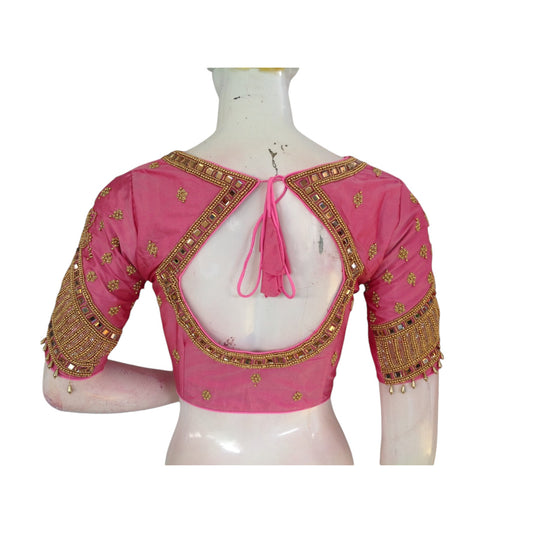 Pastel Magenta Aari Work Blouse: A Feminine Touch