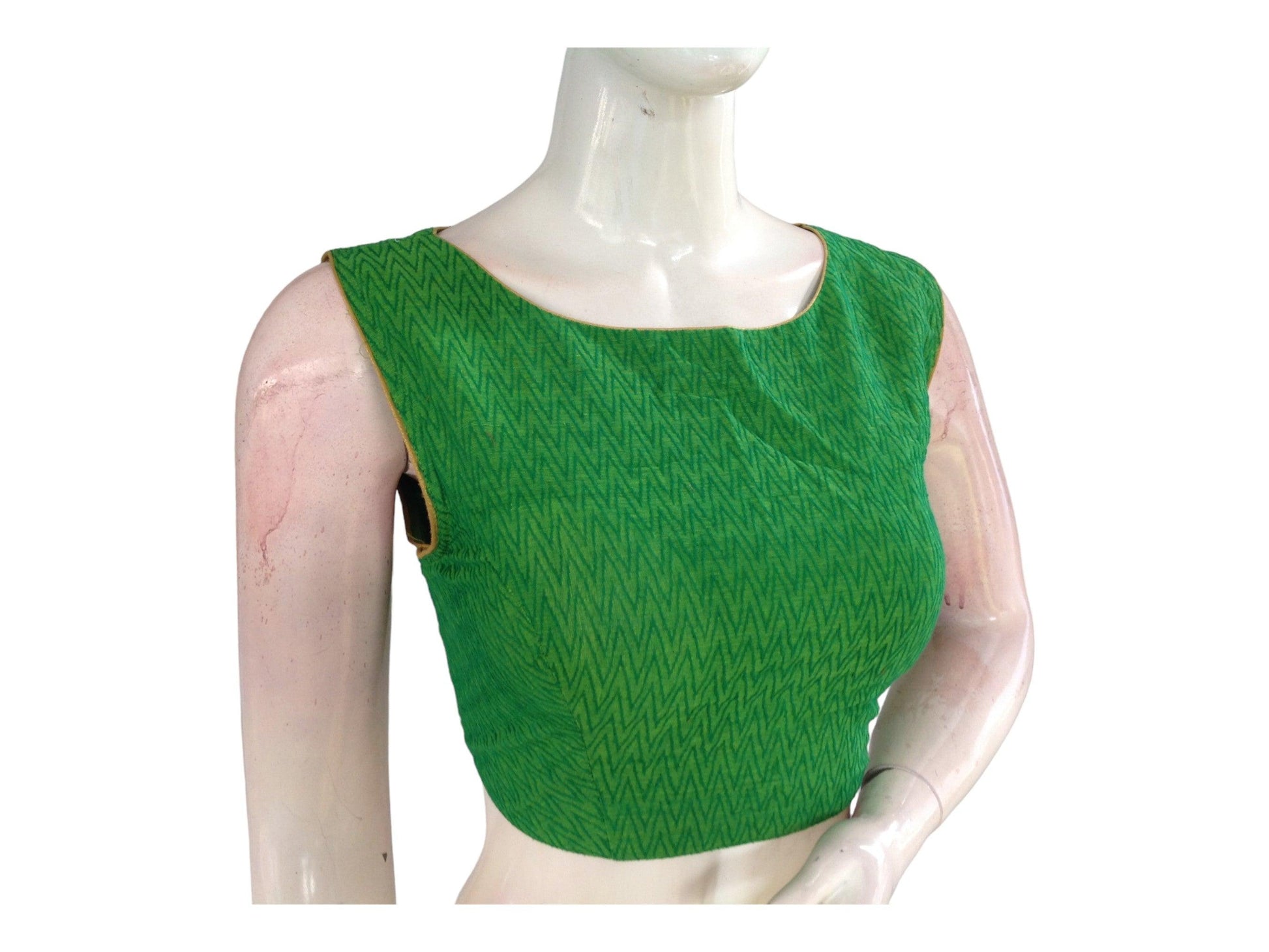 Green Color Cotton Readymade Saree Blouse With Matching Mask - D3blouses