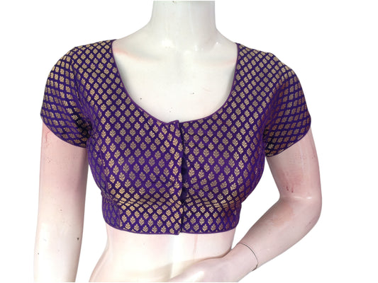 Royal Purple: Brocade Silk Short Sleeve Readymade Saree Blouse