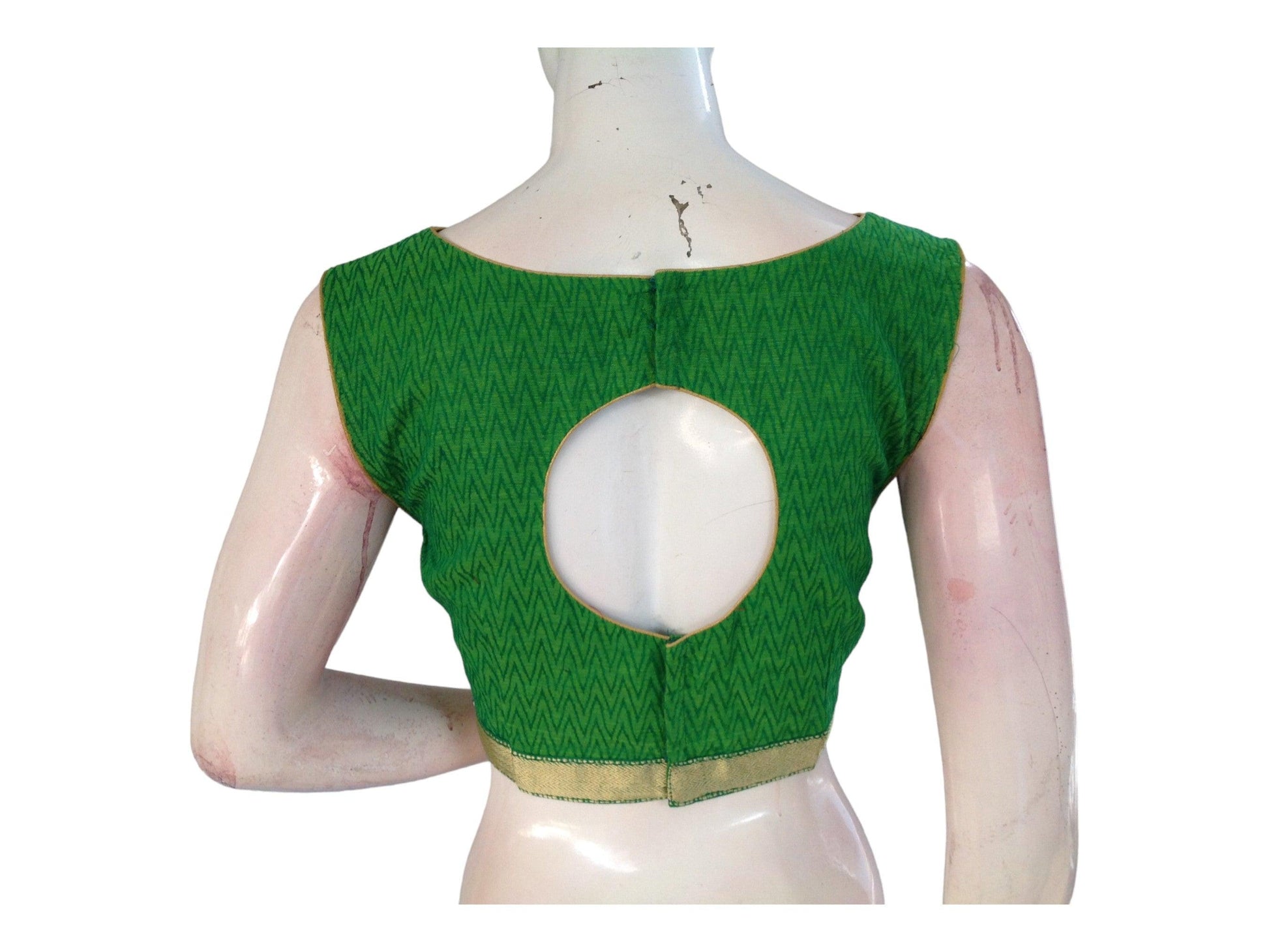 Green Color Cotton Readymade Saree Blouse With Matching Mask - D3blouses