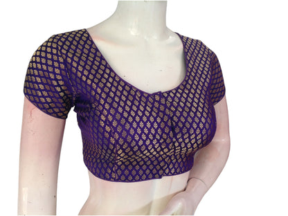 Royal Purple: Brocade Silk Short Sleeve Readymade Saree Blouse