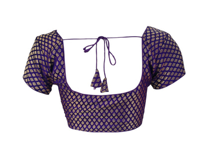 Royal Purple: Brocade Silk Short Sleeve Readymade Saree Blouse